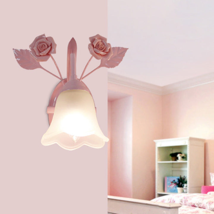Skørter | Ivory Glass Flower Wall Lamp Country 1 Main Living Room Wall Lighting Fixture in White/Pink/Blue