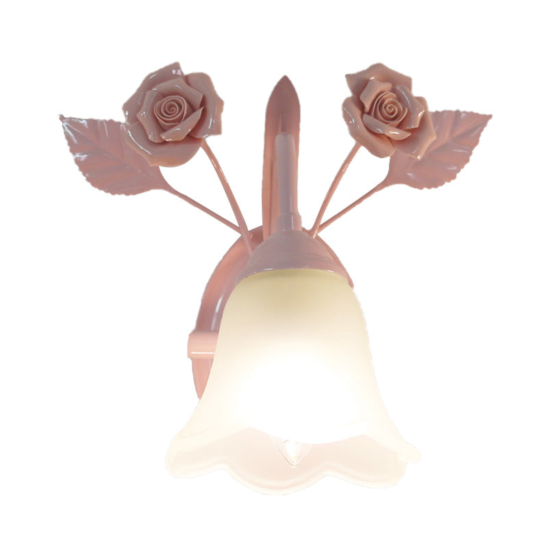 Skørter | Ivory Glass Flower Wall Lamp Country 1 Main Living Room Wall Lighting Fixture in White/Pink/Blue