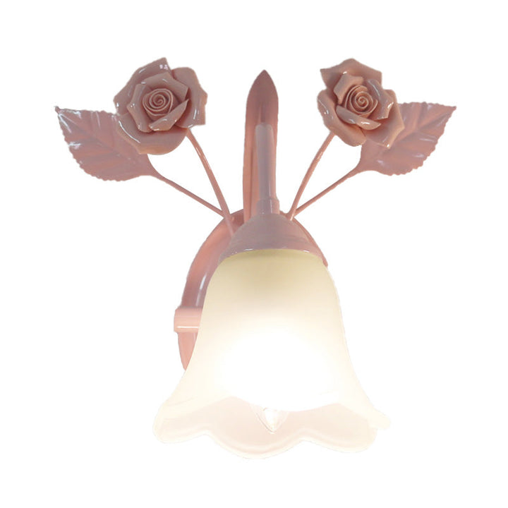 Skørter | Ivory Glass Flower Wall Lamp Country 1 Main Living Room Wall Lighting Fixture in White/Pink/Blue