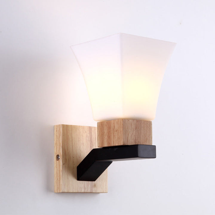 Skørter | 1 Head Wide Flare Wall Light Contemporary White Glass Wall Mounted Lighting in Wood