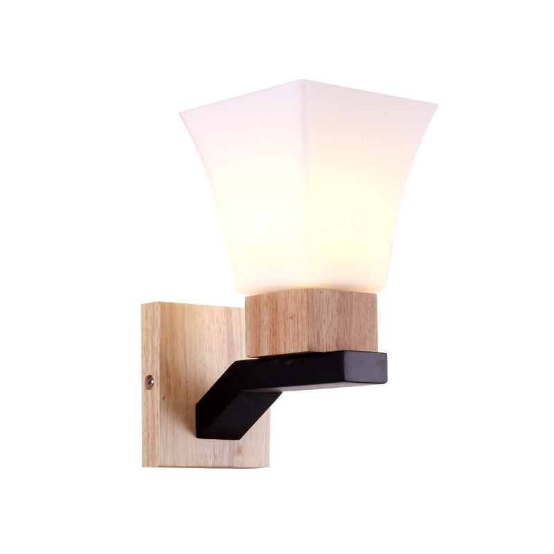 Skørter | 1 Head Wide Flare Wall Light Contemporary White Glass Wall Mounted Lighting in Wood