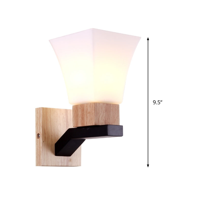 Skørter | 1 Head Wide Flare Wall Light Contemporary White Glass Wall Mounted Lighting in Wood