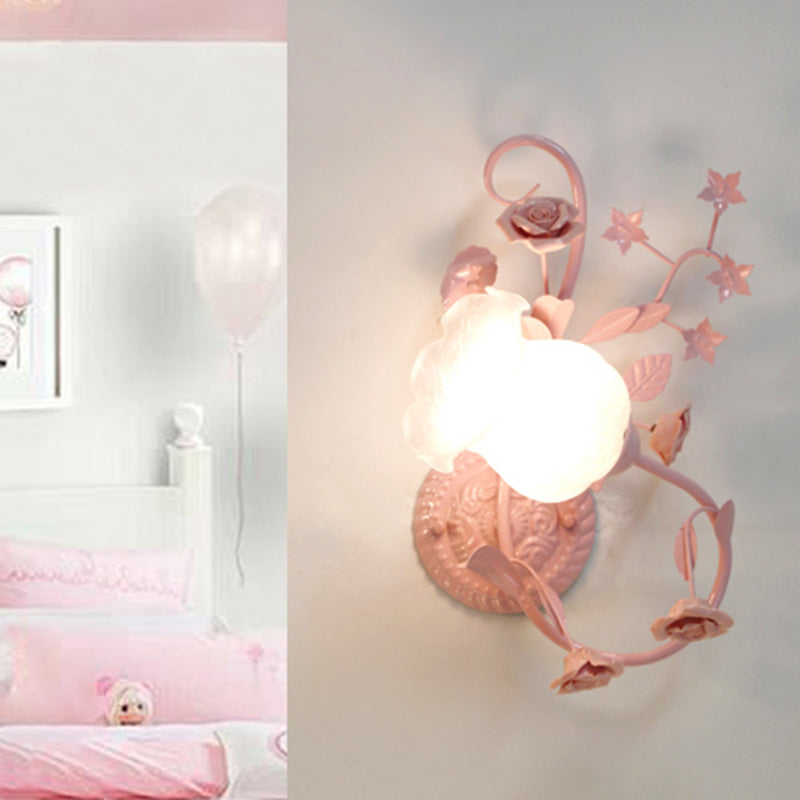 Skørter | Cream Glass Flower Wall-Mounted Lamp Country Style 1 Head Living Room Wall Light Fixture in White/Pink, Left/Right