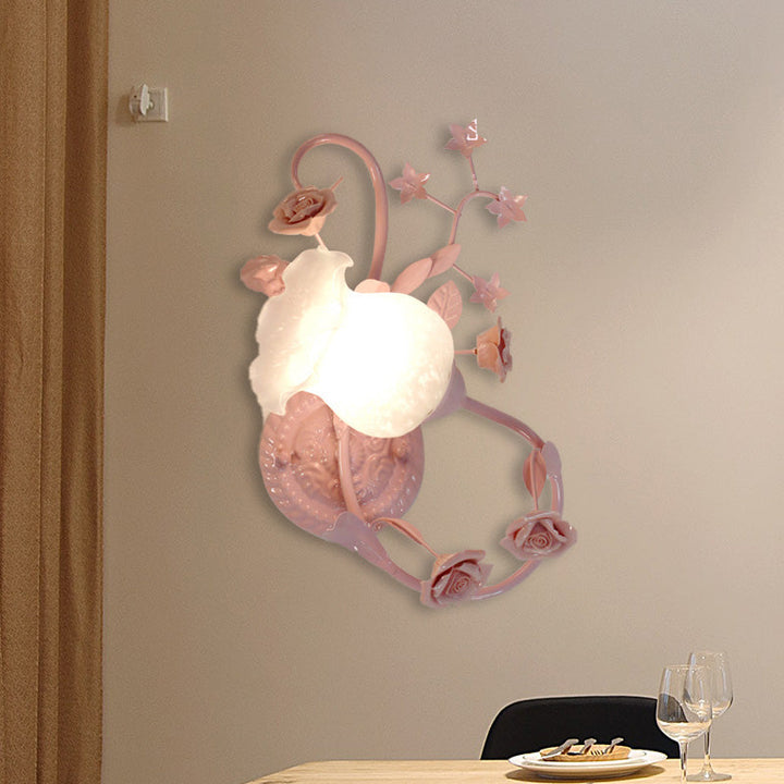 Skørter | Cream Glass Flower Wall-Mounted Lamp Country Style 1 Head Living Room Wall Light Fixture in White/Pink, Left/Right