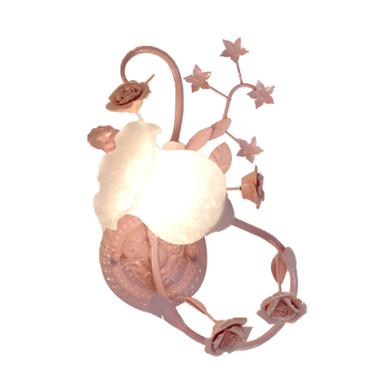 Skørter | Cream Glass Flower Wall-Mounted Lamp Country Style 1 Head Living Room Wall Light Fixture in White/Pink, Left/Right