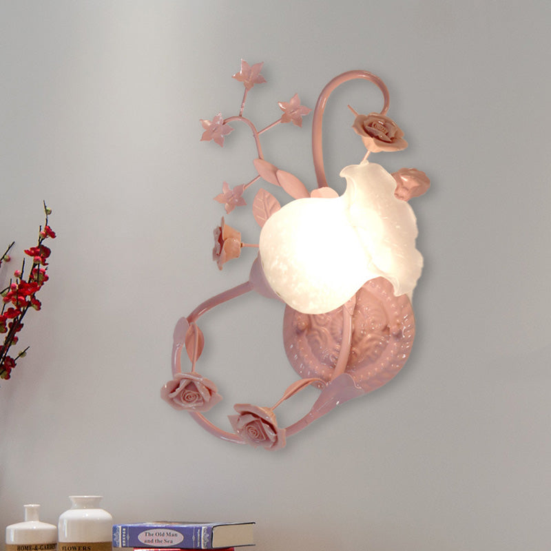 Skørter | Cream Glass Flower Wall-Mounted Lamp Country Style 1 Head Living Room Wall Light Fixture in White/Pink, Left/Right