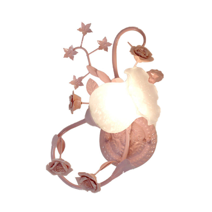 Skørter | Cream Glass Flower Wall-Mounted Lamp Country Style 1 Head Living Room Wall Light Fixture in White/Pink, Left/Right