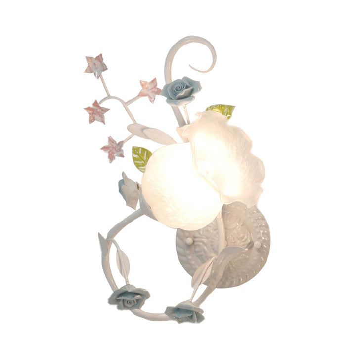 Skørter | Cream Glass Flower Wall-Mounted Lamp Country Style 1 Head Living Room Wall Light Fixture in White/Pink, Left/Right
