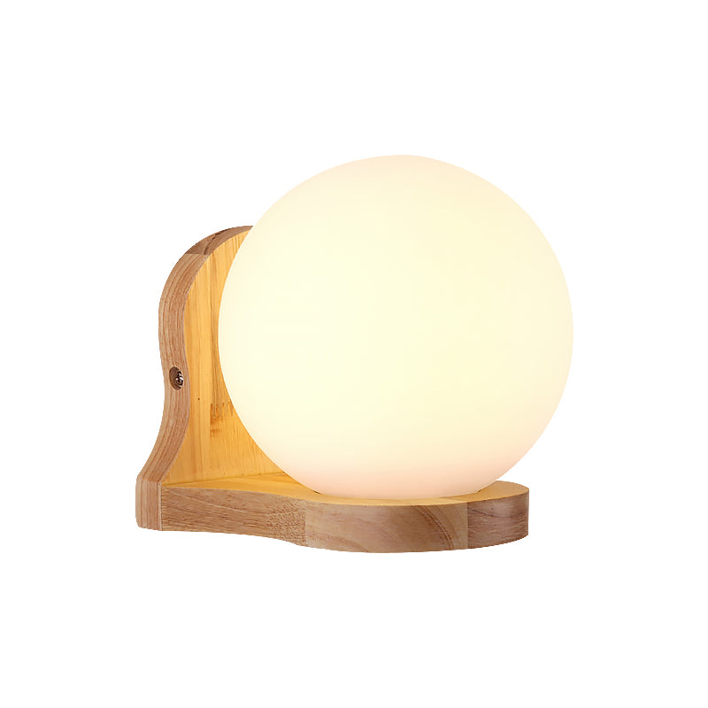 Skørter | Modernism 1 Light Bulb Wall Lighting Wooden Spherical Wall Lamp with Milk Glass Shade