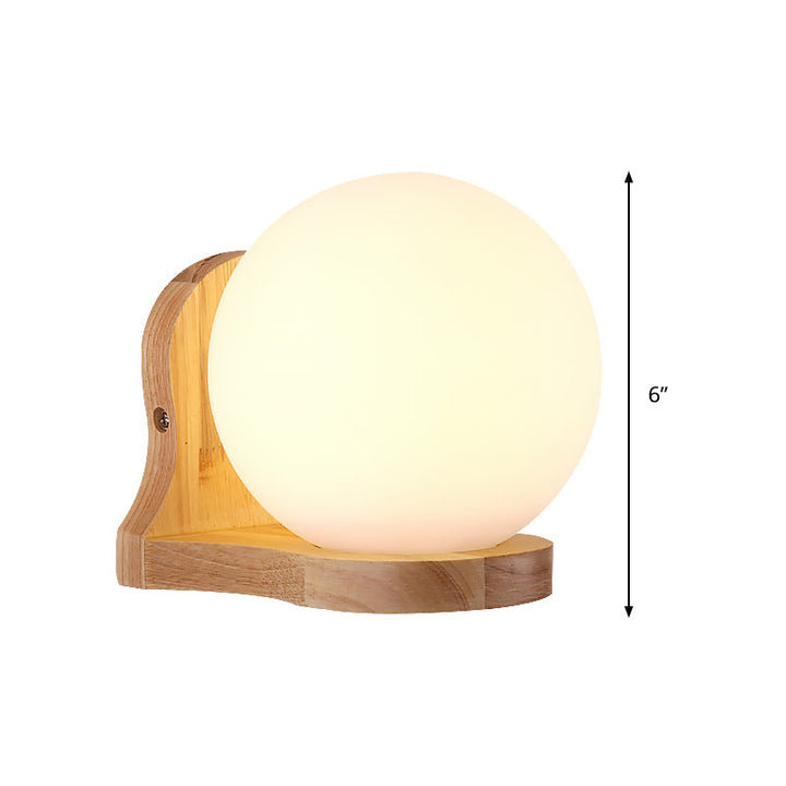 Skørter | Modernism 1 Light Bulb Wall Lighting Wooden Spherical Wall Lamp with Milk Glass Shade