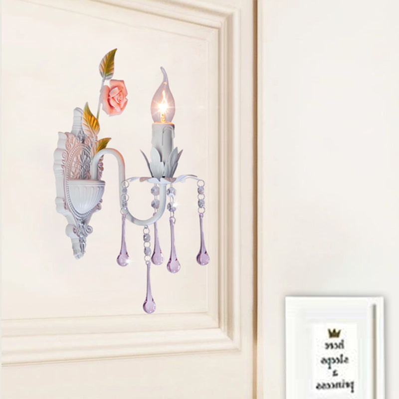 Skørter | 1 Bulb Wall Light Traditional Candle Holder Faceted Crystal Wall Lamp in White/Green for the Living Room
