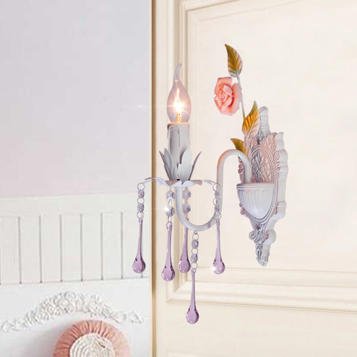 Skørter | 1 Bulb Wall Light Traditional Candle Holder Faceted Crystal Wall Lamp in White/Green for the Living Room