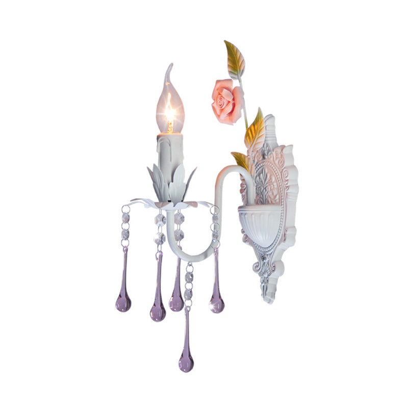 Skørter | 1 Bulb Wall Light Traditional Candle Holder Faceted Crystal Wall Lamp in White/Green for the Living Room