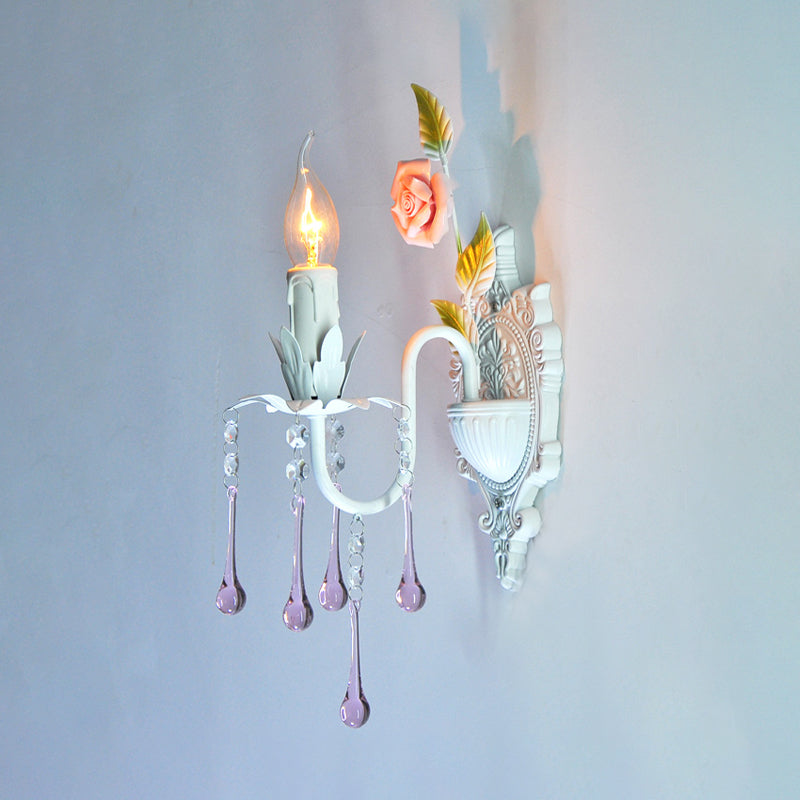 Skørter | 1 Bulb Wall Light Traditional Candle Holder Faceted Crystal Wall Lamp in White/Green for the Living Room