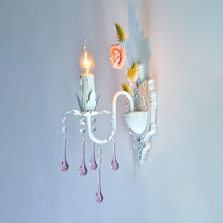 Skørter | 1 Bulb Wall Light Traditional Candle Holder Faceted Crystal Wall Lamp in White/Green for the Living Room