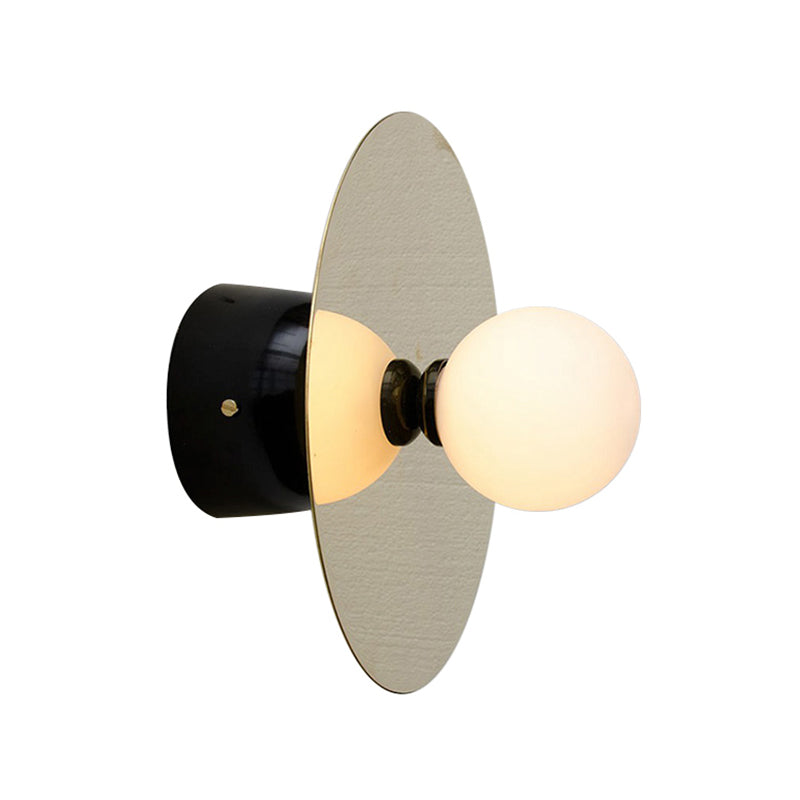 Skørter | Minimalism Sphere Wall Lamp Milk Glass 1 Head Wall Lighting in Black for Bedside