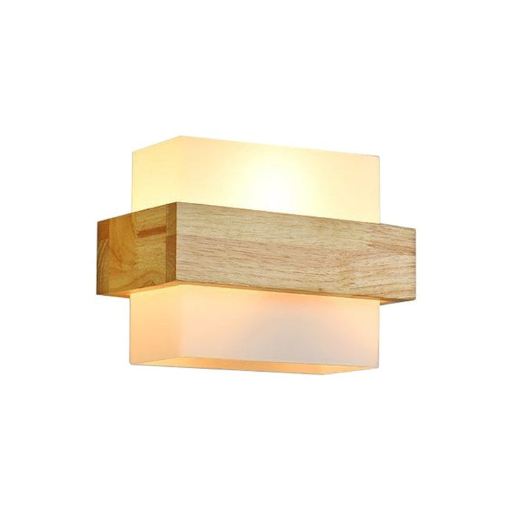 Skørter | Wood Rectangle Wall Lamp Modernist 1 Head Beige Wall Light with White Glass Shade