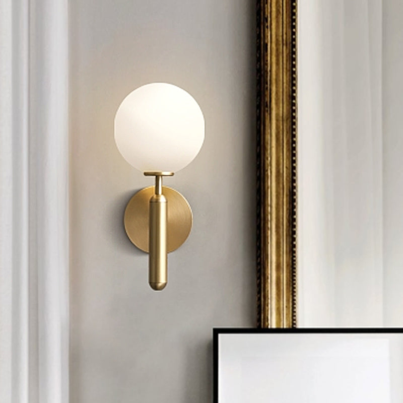 Skørter | Milk glass ball wall lamp modern 1 head brass wall light with metal pencil arm