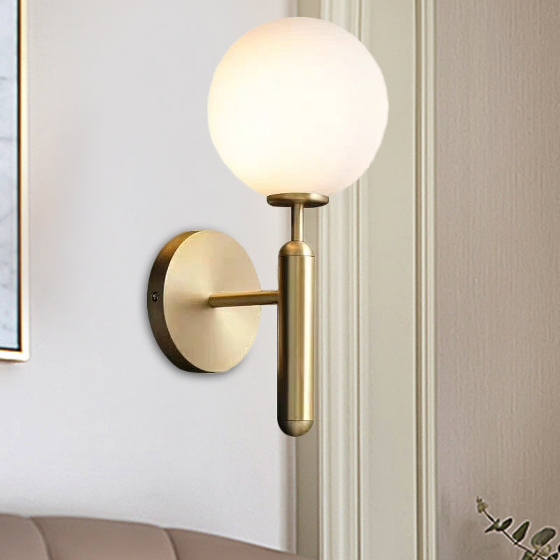 Skørter | Milk glass ball wall lamp modern 1 head brass wall light with metal pencil arm