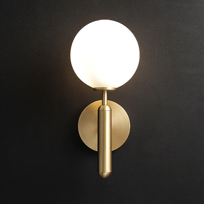 Skørter | Milk glass ball wall lamp modern 1 head brass wall light with metal pencil arm