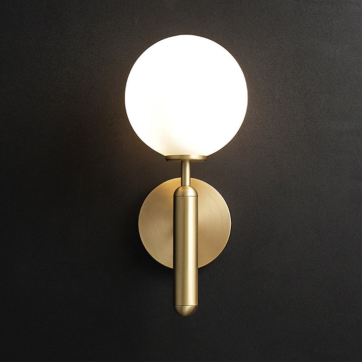 Skørter | Milk glass ball wall lamp modern 1 head brass wall light with metal pencil arm