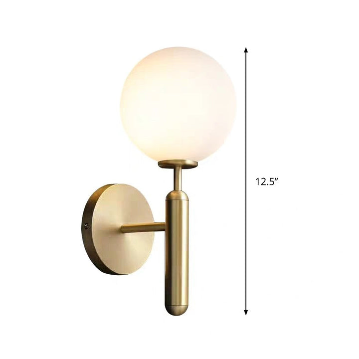 Skørter | Milk glass ball wall lamp modern 1 head brass wall light with metal pencil arm