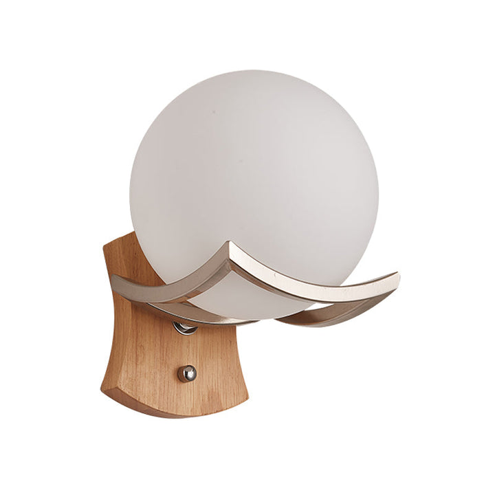 Skørter | 1 Head Staircase Wall Lamp Modernism Wood Wall Light with Round Opal Glass Shade