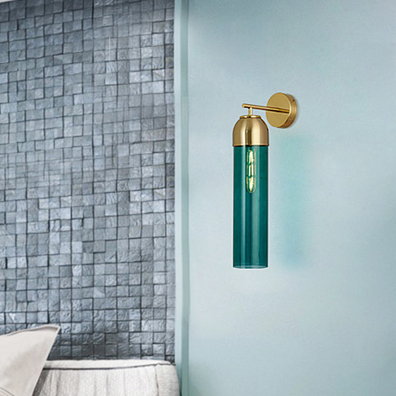Lisslune | Modernist Tubular Wall Light Cream/Green Glass 1 Head Living Room Wall Lighting with Metal Arm