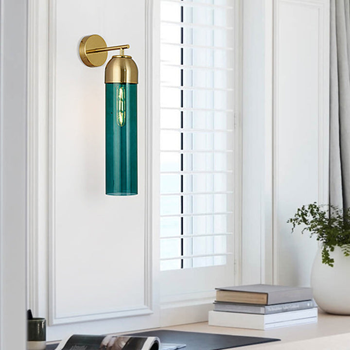 Lisslune | Modernist Tubular Wall Light Cream/Green Glass 1 Head Living Room Wall Lighting with Metal Arm