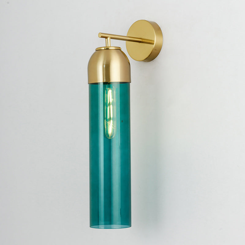 Lisslune | Modernist Tubular Wall Light Cream/Green Glass 1 Head Living Room Wall Lighting with Metal Arm