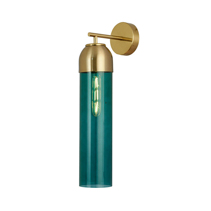 Lisslune | Modernist Tubular Wall Light Cream/Green Glass 1 Head Living Room Wall Lighting with Metal Arm