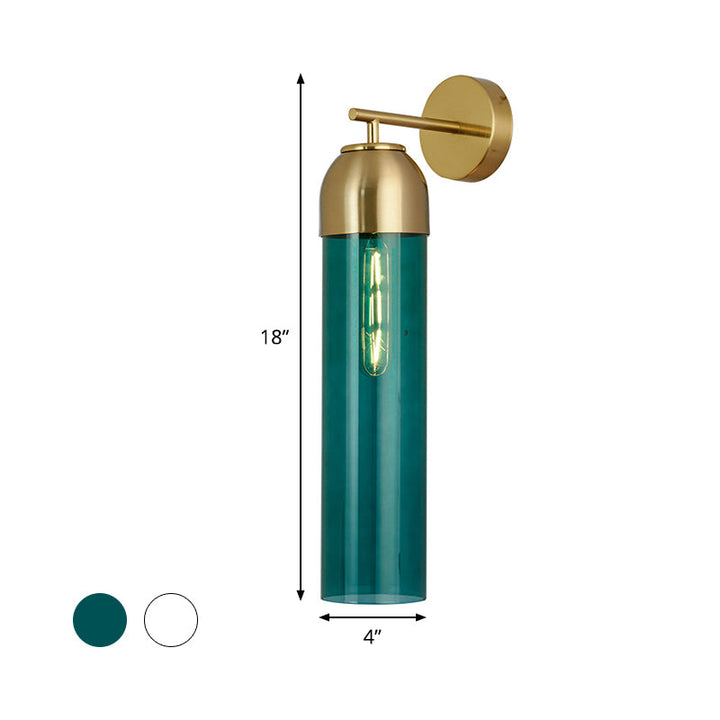 Lisslune | Modernist Tubular Wall Light Cream/Green Glass 1 Head Living Room Wall Lighting with Metal Arm