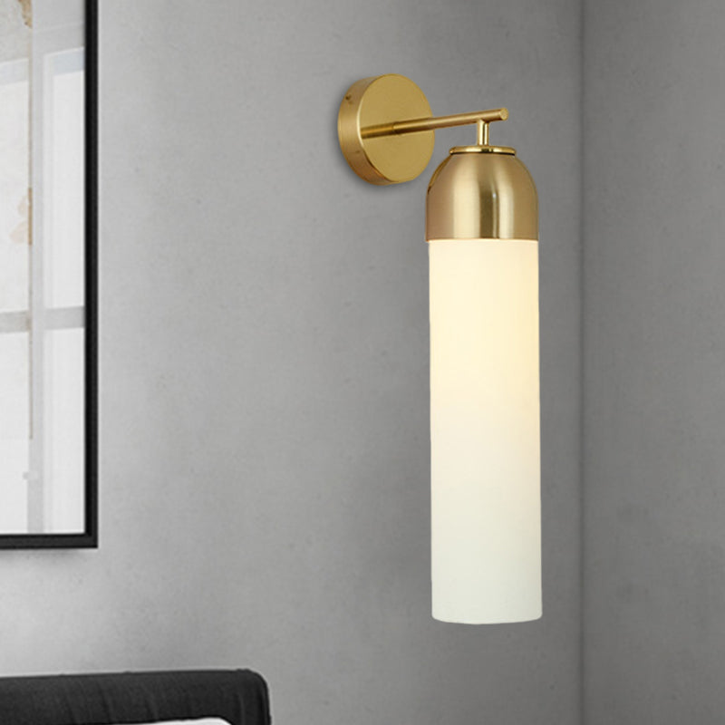 Lisslune | Modernist Tubular Wall Light Cream/Green Glass 1 Head Living Room Wall Lighting with Metal Arm