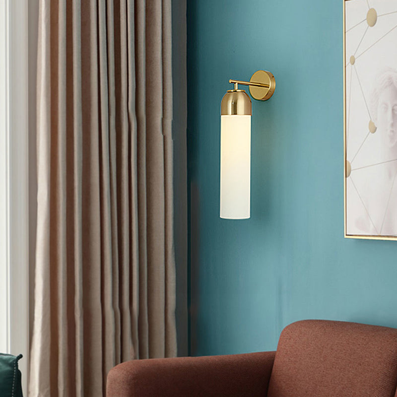 Lisslune | Modernist Tubular Wall Light Cream/Green Glass 1 Head Living Room Wall Lighting with Metal Arm