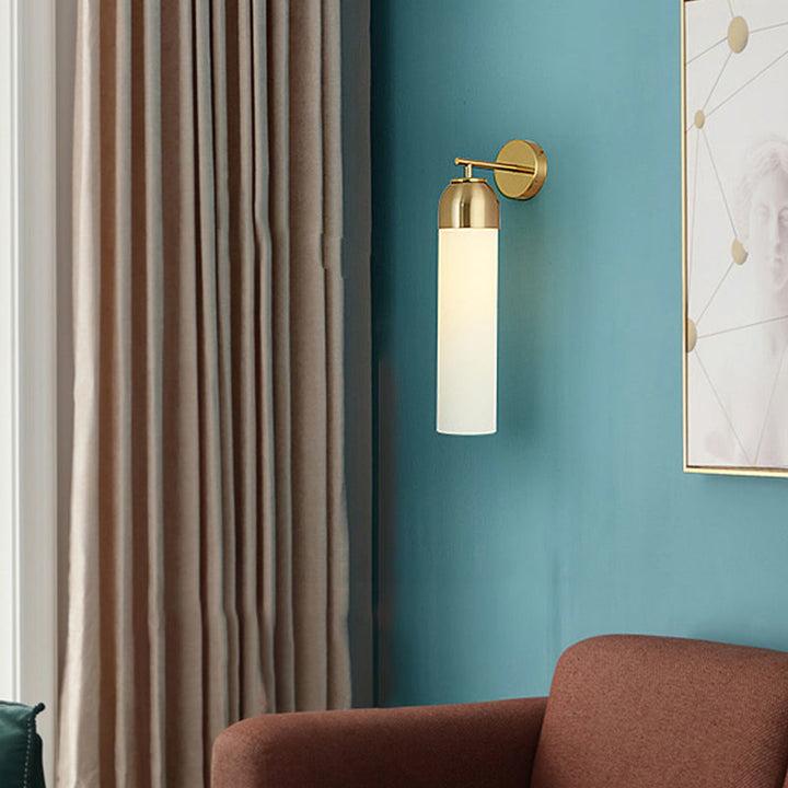 Lisslune | Modernist Tubular Wall Light Cream/Green Glass 1 Head Living Room Wall Lighting with Metal Arm
