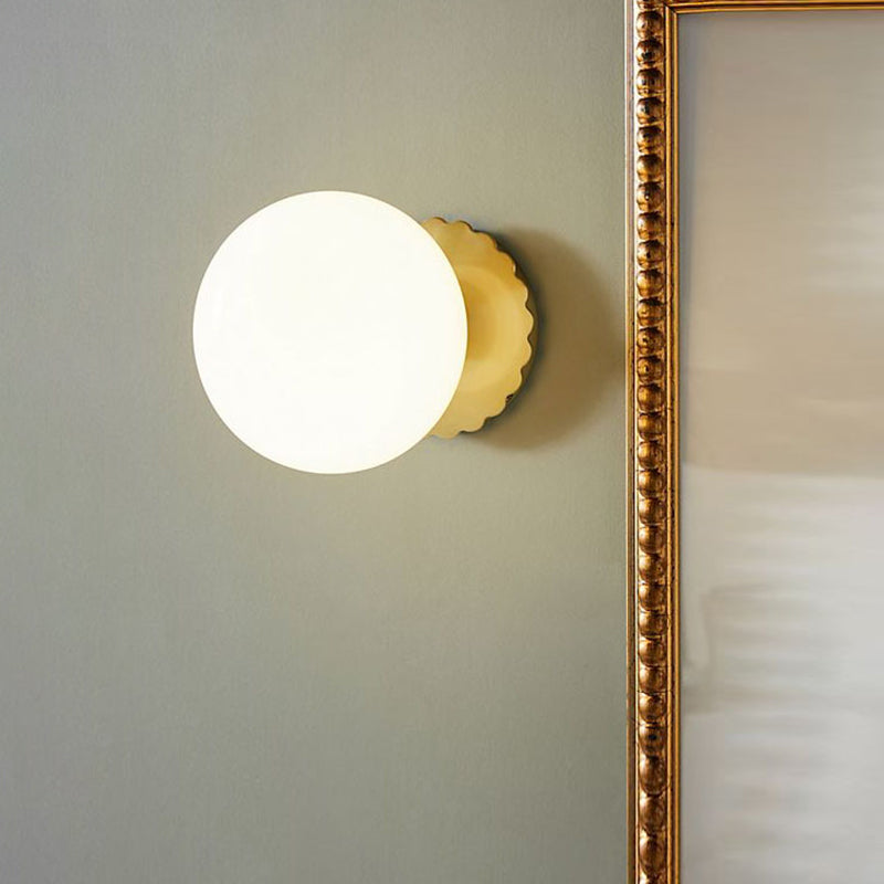Lisslune | 1 Light Living Room Wall Lamp Minimalist Gold Wall Lamp with Orb Milk Glass Shade