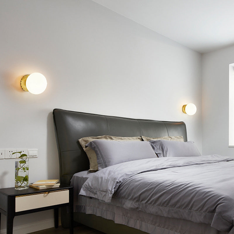 Lisslune | 1 Light Living Room Wall Lamp Minimalist Gold Wall Lamp with Orb Milk Glass Shade
