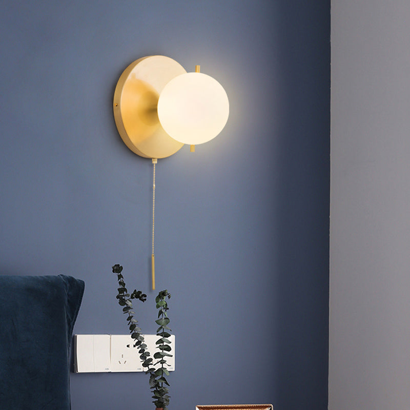 Lisslune | Gold Sphere Wall Lighting Contemporary 1 Lamp Milk Glass Wall Lamp Fixture for Bedroom
