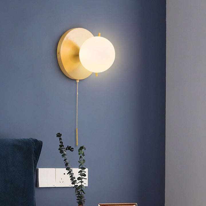 Lisslune | Gold Sphere Wall Lighting Contemporary 1 Lamp Milk Glass Wall Lamp Fixture for Bedroom