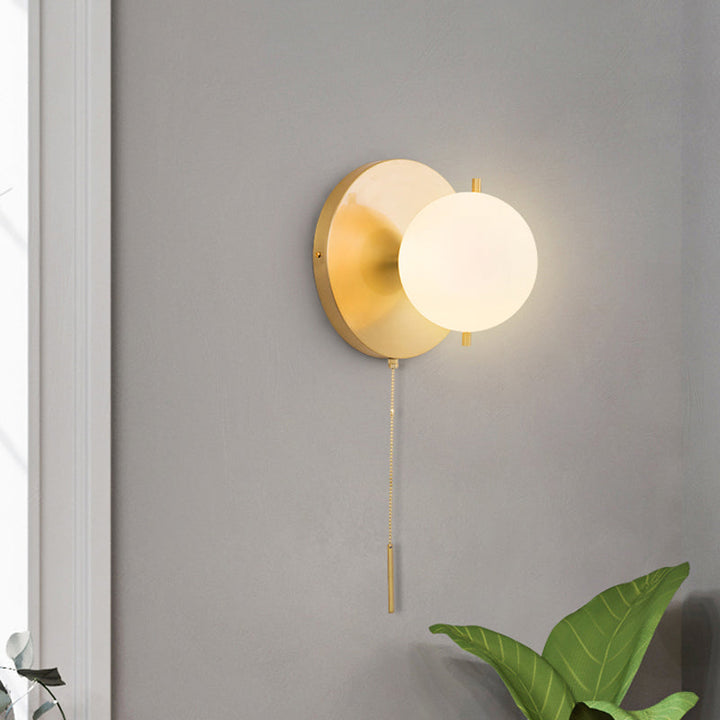 Lisslune | Gold Sphere Wall Lighting Contemporary 1 Lamp Milk Glass Wall Lamp Fixture for Bedroom