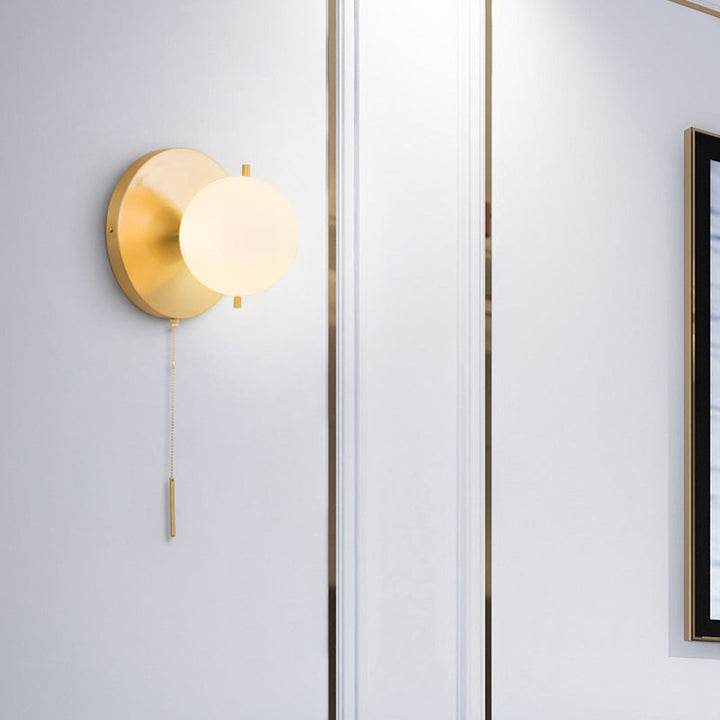 Lisslune | Gold Sphere Wall Lighting Contemporary 1 Lamp Milk Glass Wall Lamp Fixture for Bedroom
