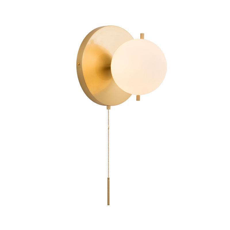 Lisslune | Gold Sphere Wall Lighting Contemporary 1 Lamp Milk Glass Wall Lamp Fixture for Bedroom