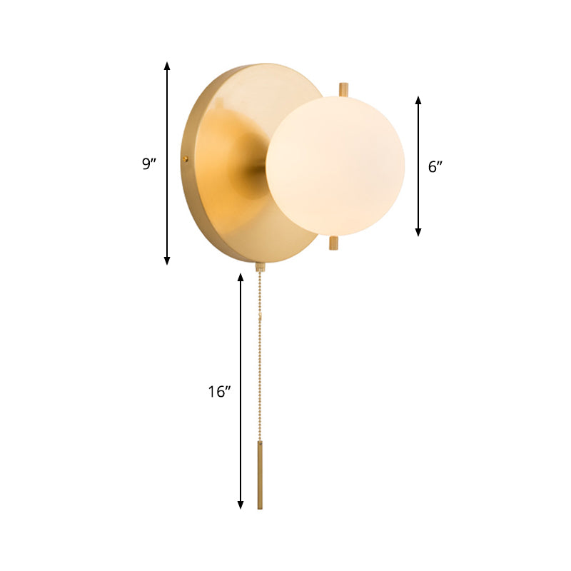 Lisslune | Gold Sphere Wall Lighting Contemporary 1 Lamp Milk Glass Wall Lamp Fixture for Bedroom