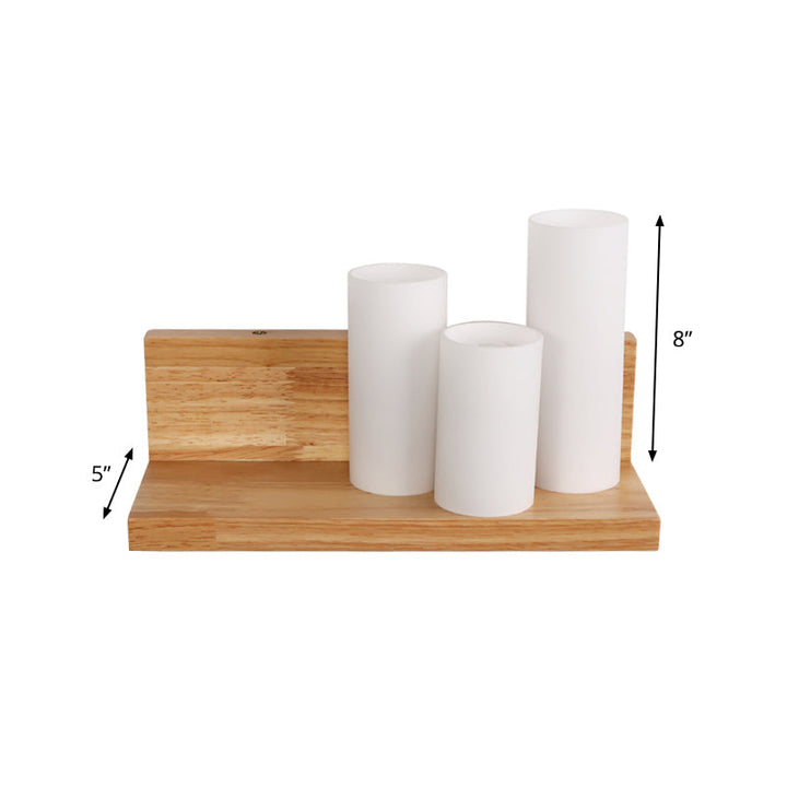 Skørter | Asian 3 Head Wall Light Wood Pipe Light Source with Opal Glass Shade for Dining Room