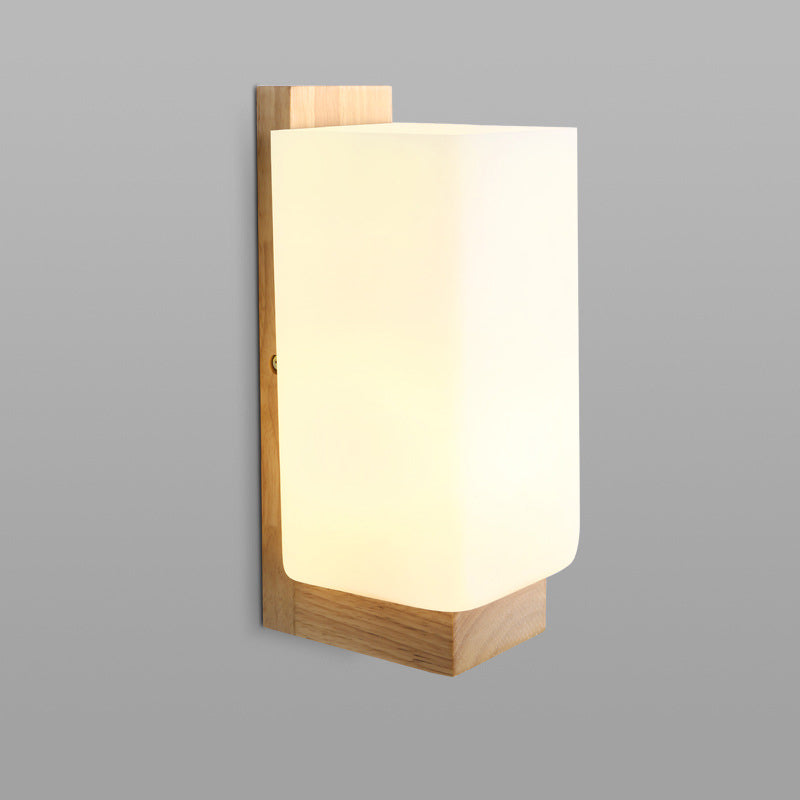 Skørter | 1 head staircase wall lamp Japanese wooden wall lamp with rectangular milk glass shade
