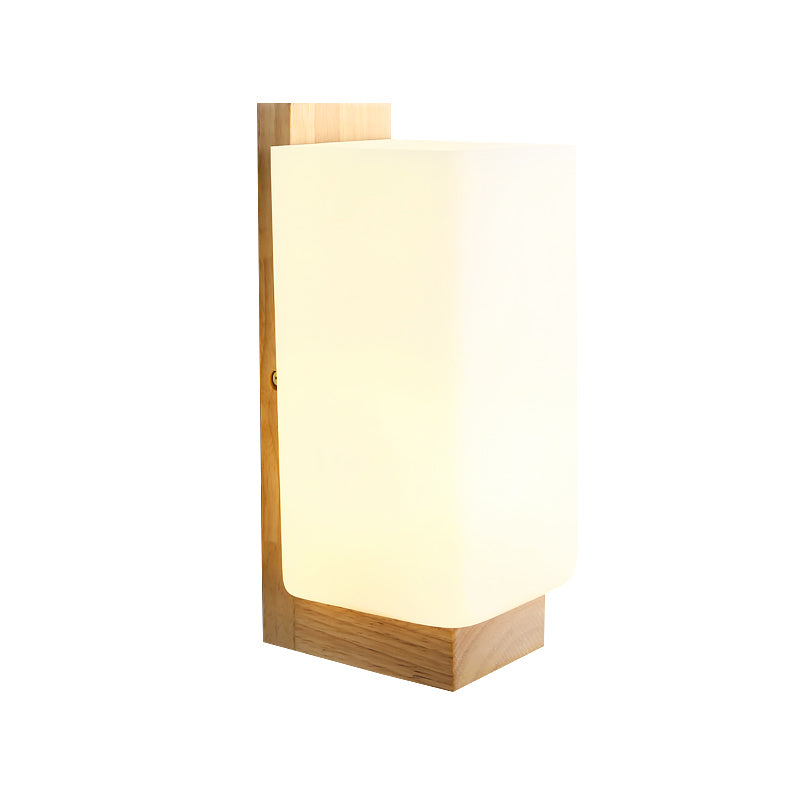 Skørter | 1 head staircase wall lamp Japanese wooden wall lamp with rectangular milk glass shade