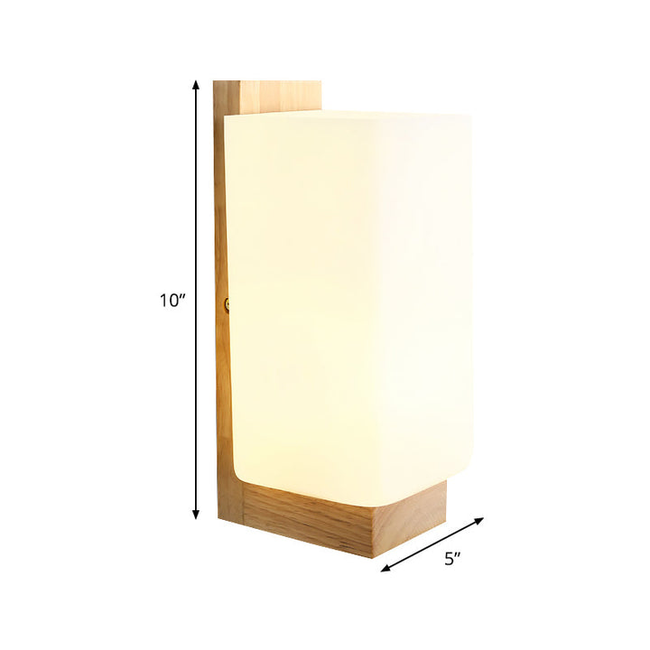 Skørter | 1 head staircase wall lamp Japanese wooden wall lamp with rectangular milk glass shade