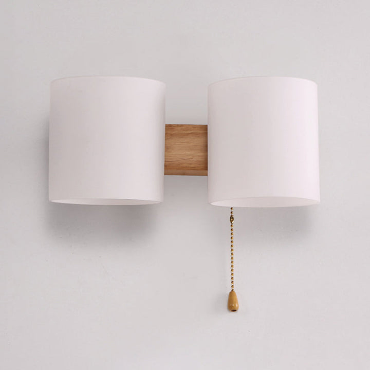 Skørter | 2 Light Bedroom Wall Lamp Asian Wood Wall Mounted Lamp with Cylindrical White Glass Shade
