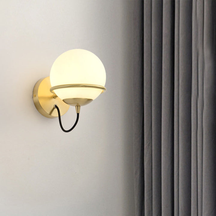 Lisslune | 1 head nightstand wall lamp modern brass wall lighting with global white glass shade