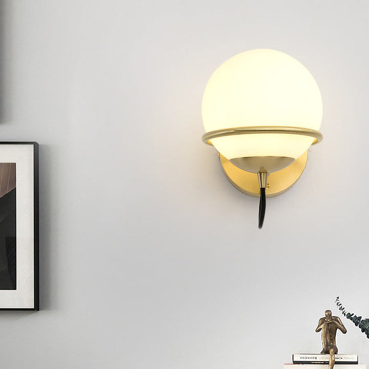 Lisslune | 1 head nightstand wall lamp modern brass wall lighting with global white glass shade